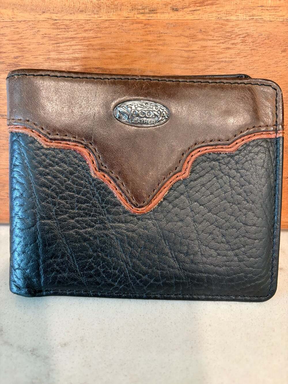Nocona Leather Two-Tone Bifold Wallet with Concho